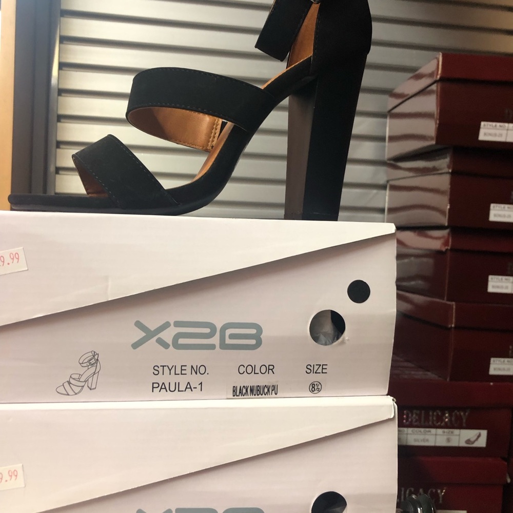 X2 Black Chunky Heel Sandals